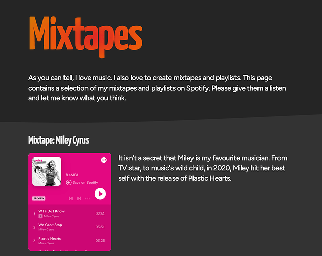 A screenshot of the mixtapes page on the website flamedfury.com