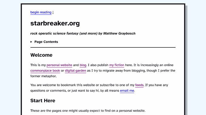 starbreaker.org homepage with a visibly huge font size