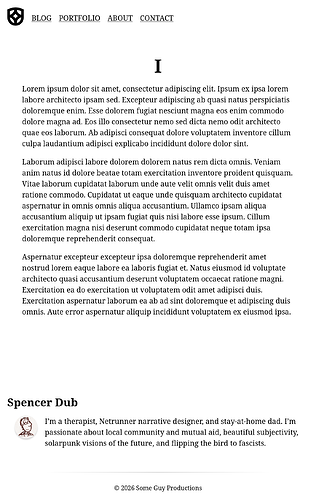 Same blog page as above, flowed into a single-column layout for small screens