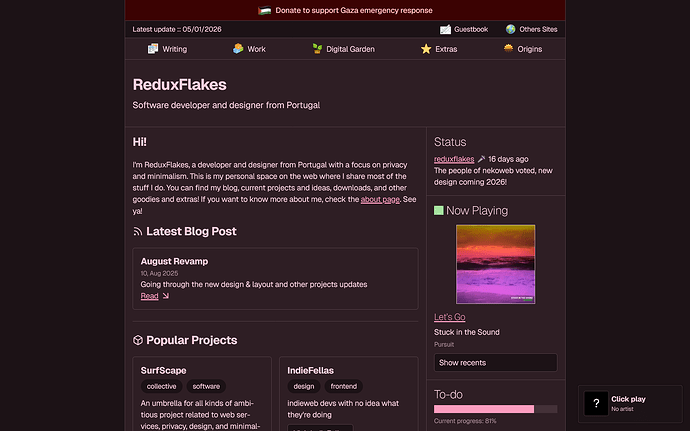 Homepage using a two-column layout, content on the left and aside on the right.